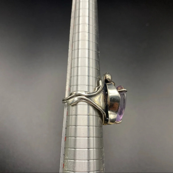 Sterling Silver Large Purple Sapphire Stone Statement Ring - Picture 7 of 17